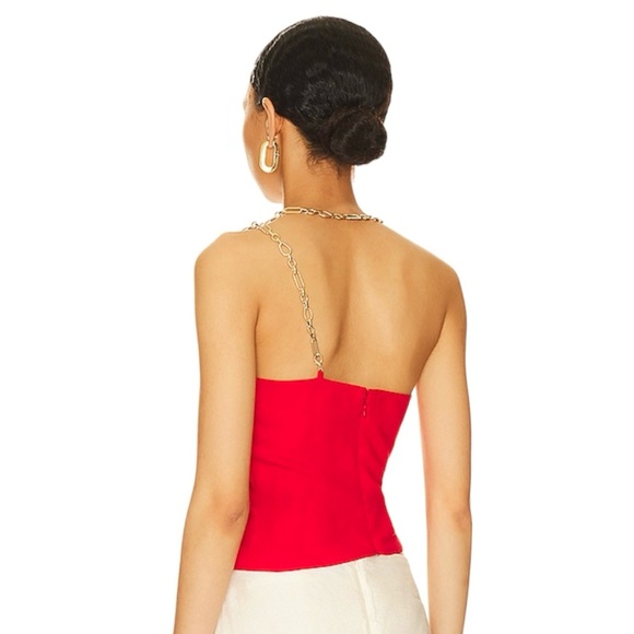 Revolve Lovers and Friends Rosalie Red Linen Asymmetrical Gold Chain Top Small - Picture 2 of 5